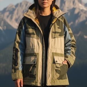 L.A.M.B. Green and Beige Camouflage Women's Ski Jacket